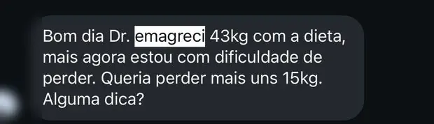 Mensagem relatando perda de 43 quilos