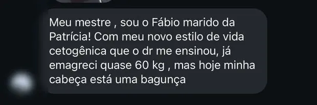 Mensagem relatando perda de quase 60 quilos